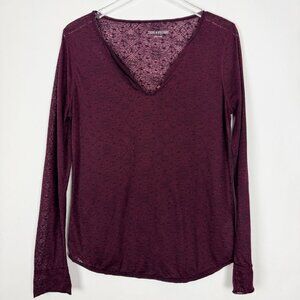 Zadig & Voltaire Long Sleeve Henley Top Womens Size L Burgundy Print Lightweight